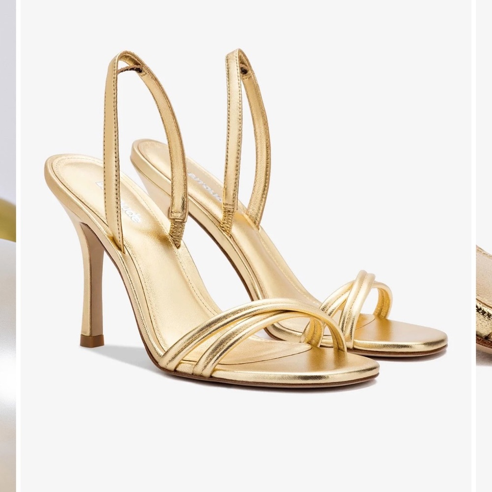 Larroude Annie Sandal in Gold Metallic Leather